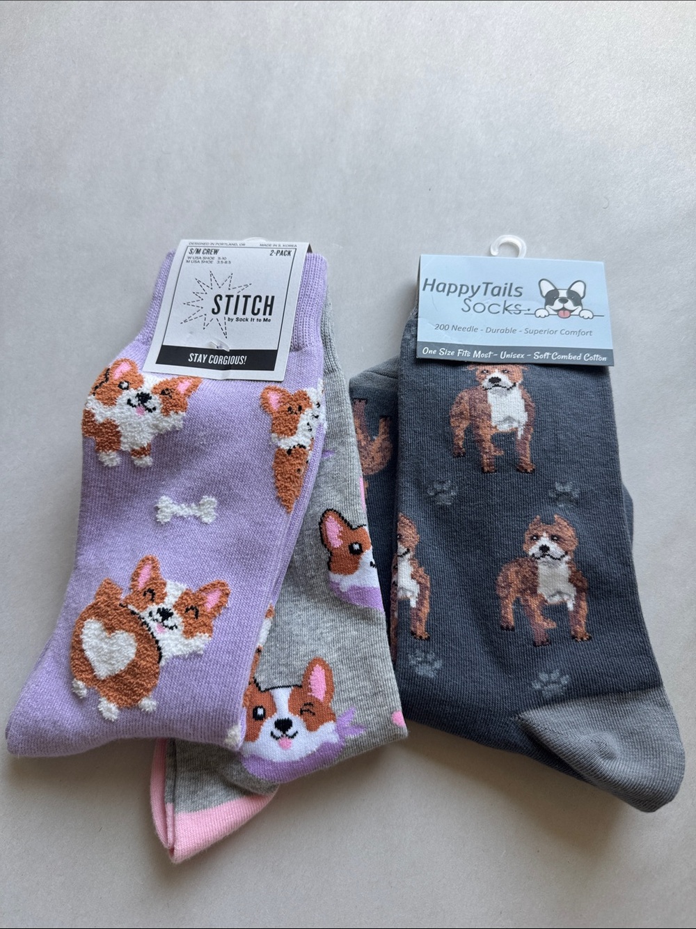 NWT Stitch & Happy Tails Socks - Womens Corgies and pit bulls Cotton Poly Dogs